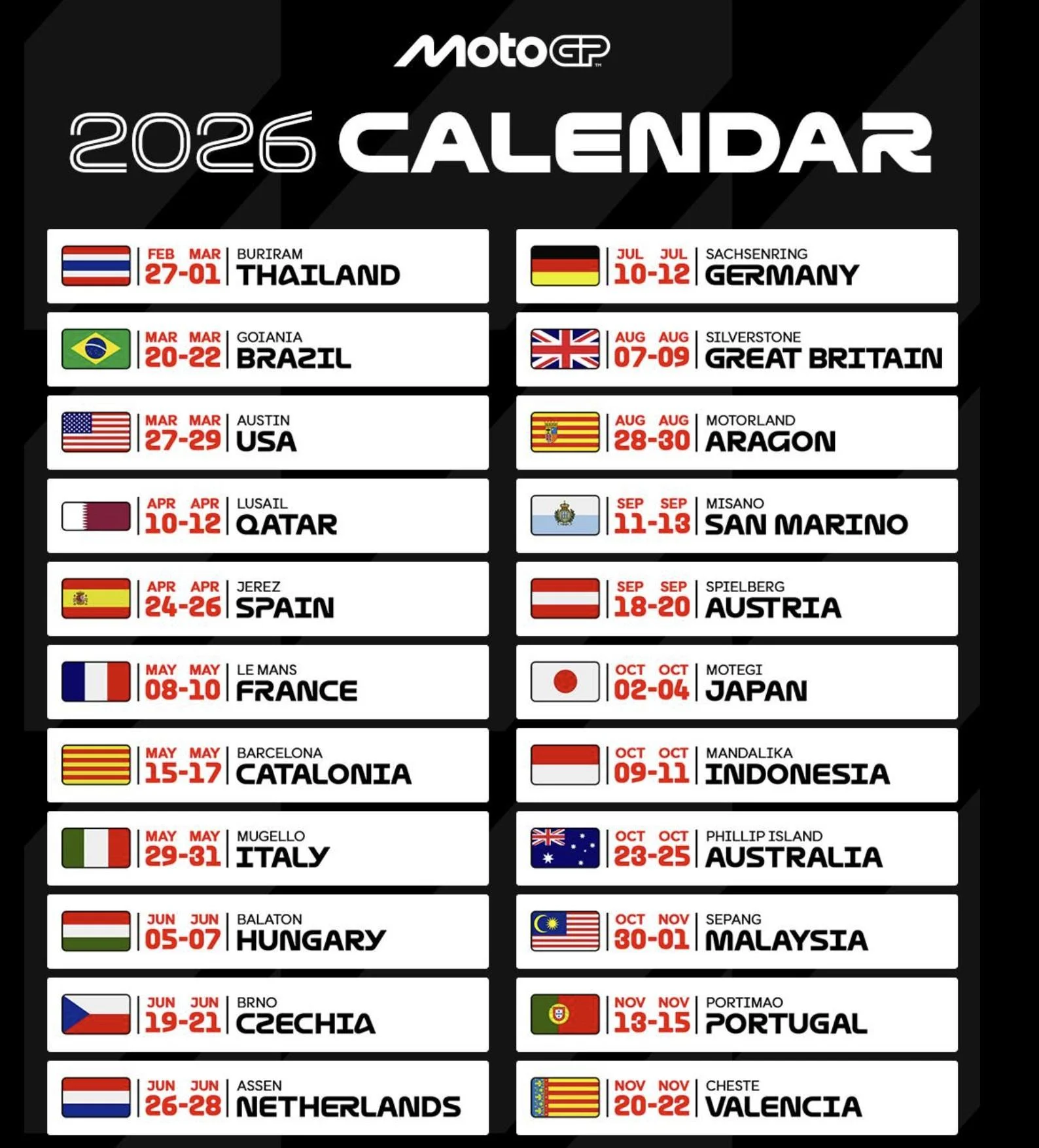 programme moto gp 2026